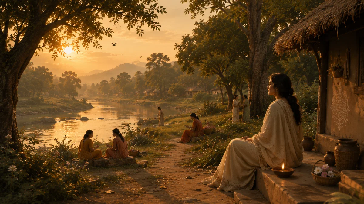Sita in a warm, quiet landscape.