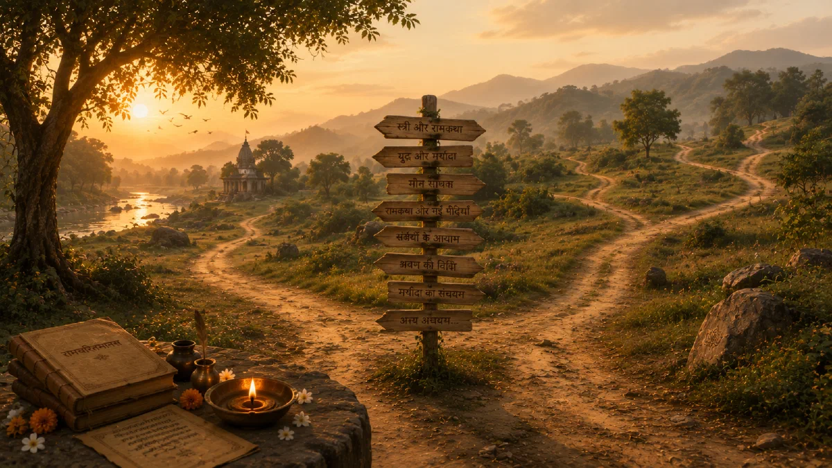 An illustrated open landscape with branching paths suggesting different directions of enquiry.